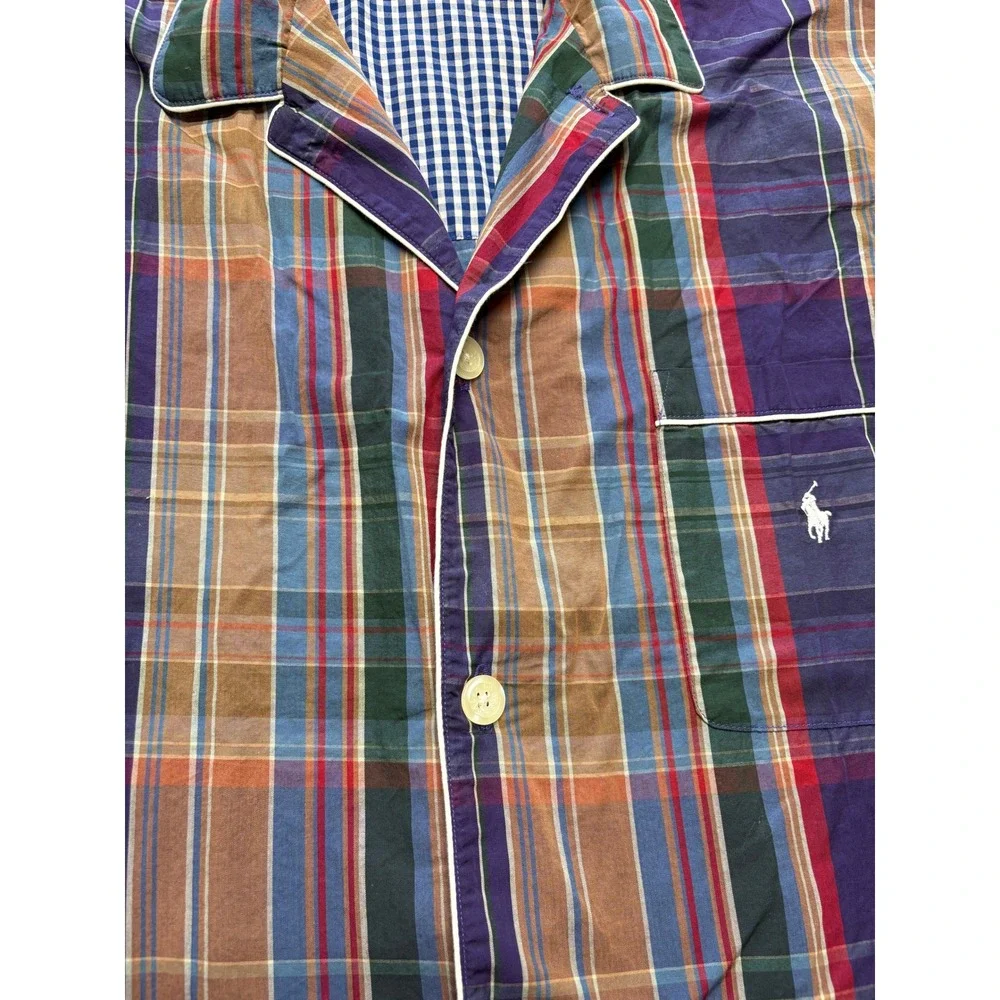Polo Ralph‎ Lauren Mens Plaid Pajama Shirt Sleepwear Top Button Up M